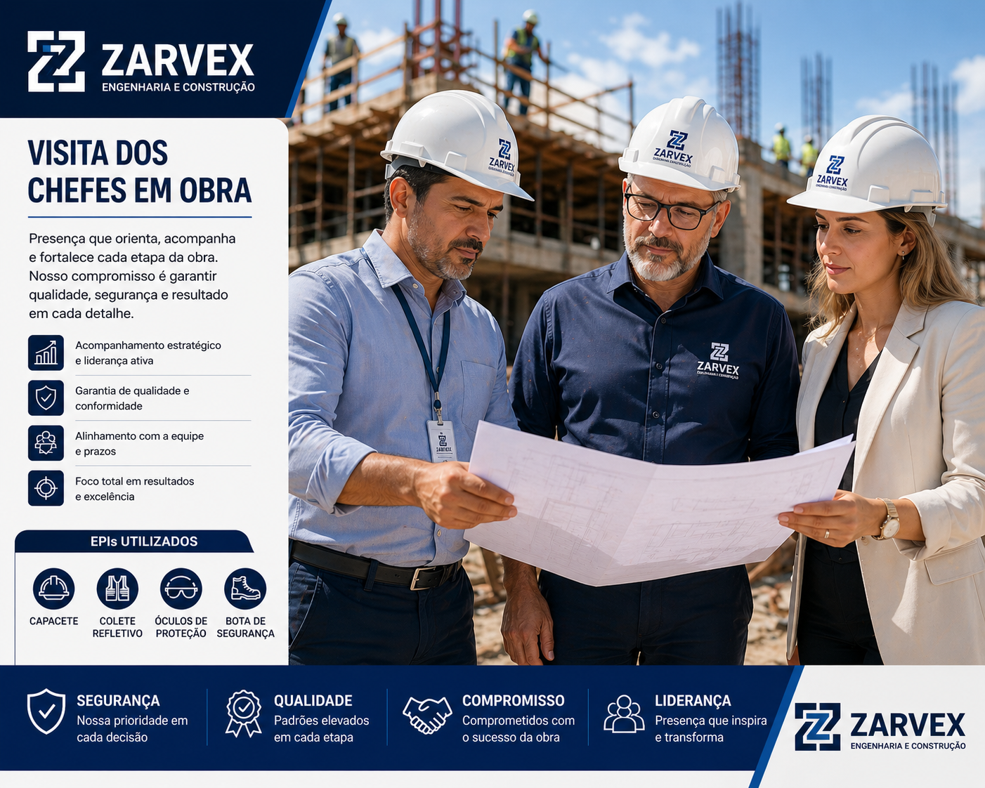 Equipe Zarvex Engenharia em campo realizando consultoria técnica