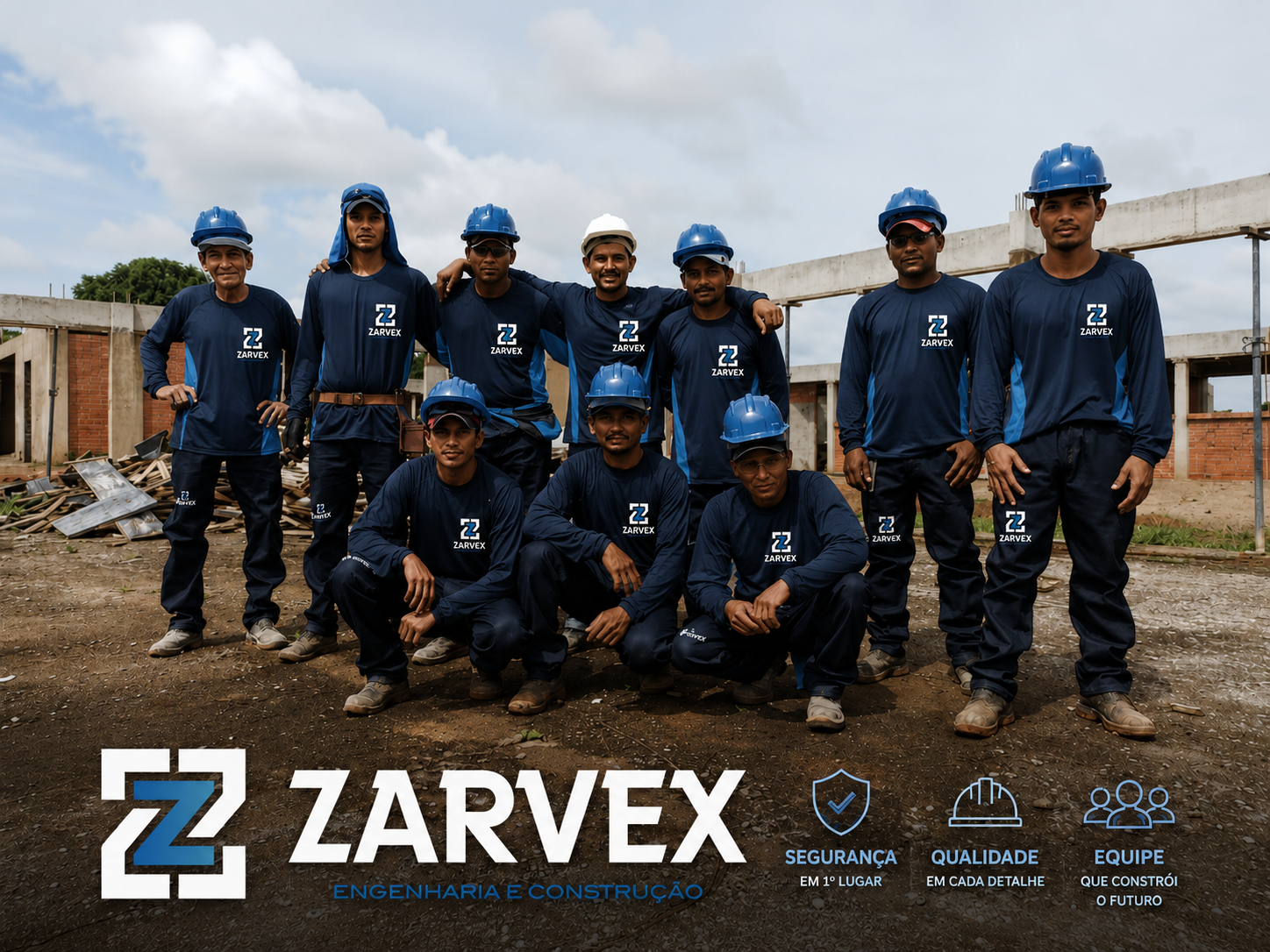 Equipe Zarvex Engenharia em obra industrial